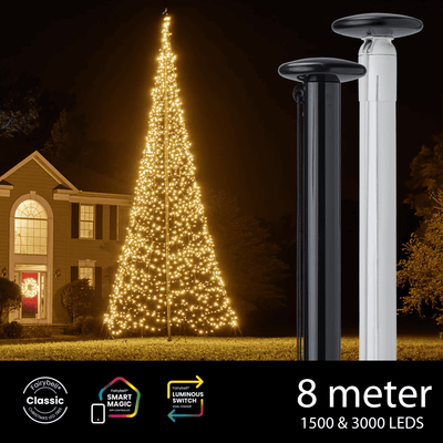 Polyester vlaggenmast 8 meter incl. kerstverlichting