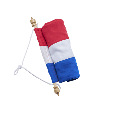 Rood wit blauwe welkomswimpel 250–350 cm met houten stokje voor vlaggenmast bij woning