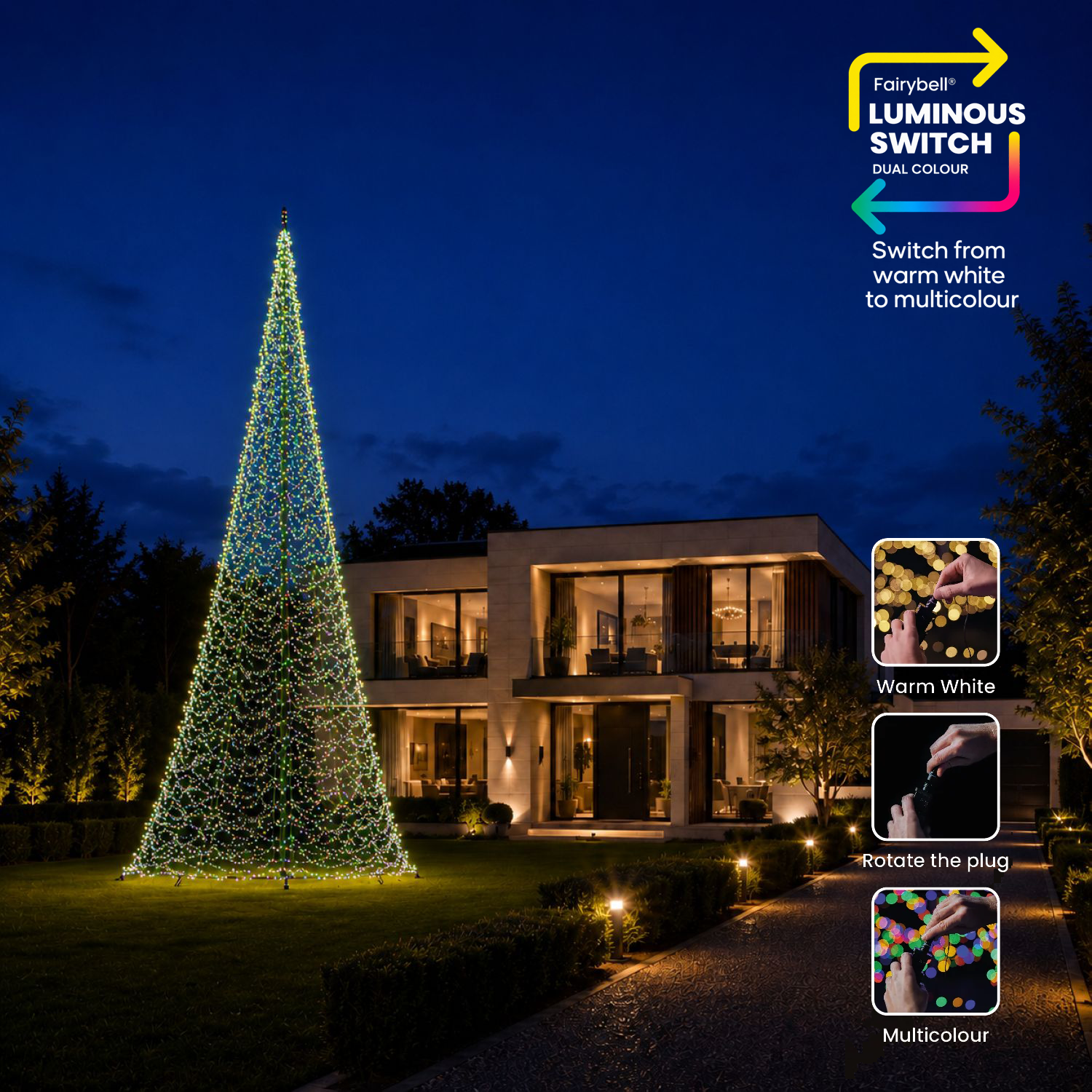 Polyester vlaggenmast 10 meter met Fairybell kerstverlichting