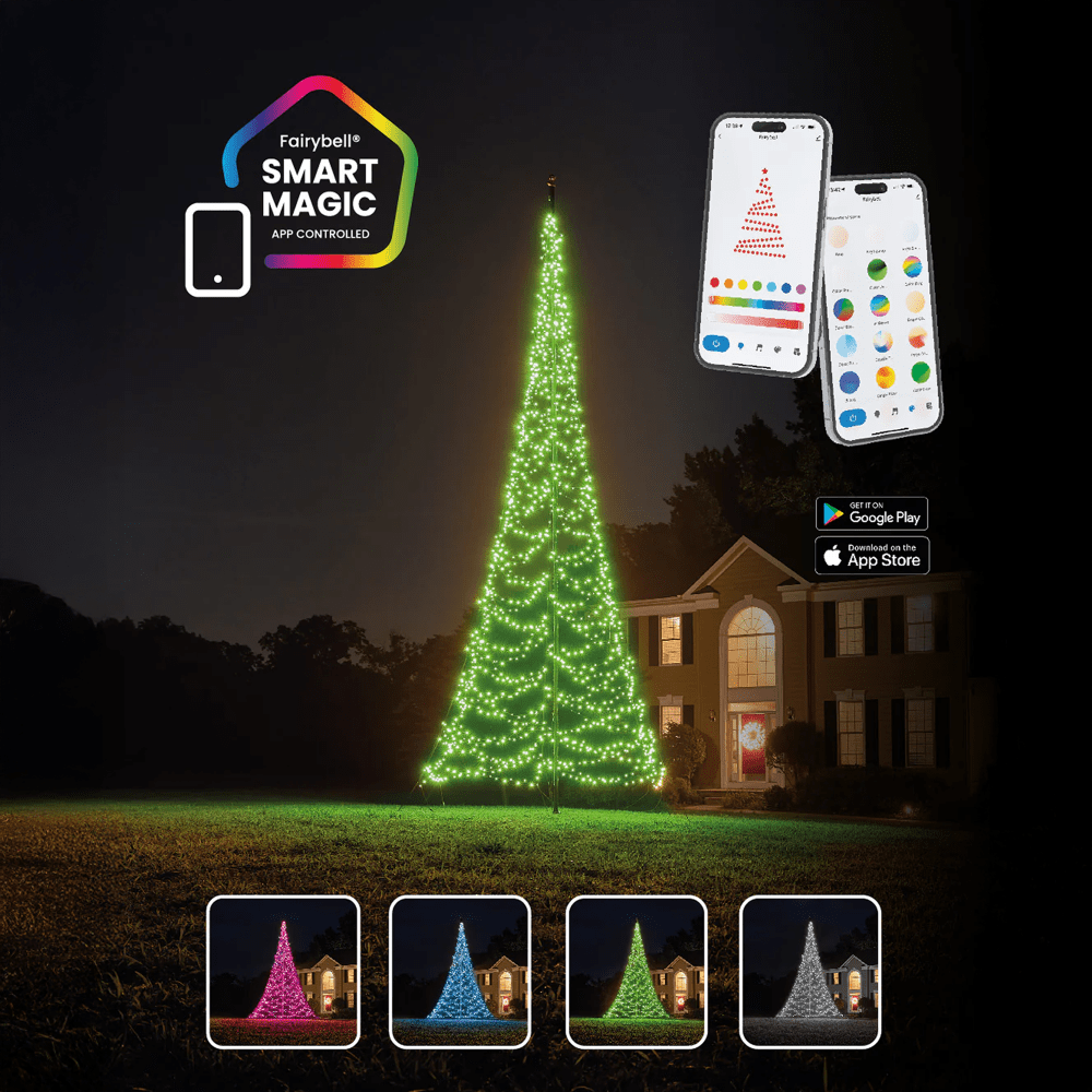 Fairybell LED Vlaggenmast Kerstboom 8 Meter - 3000 LEDs, Luminous Switch Warm Wit & Multicolor