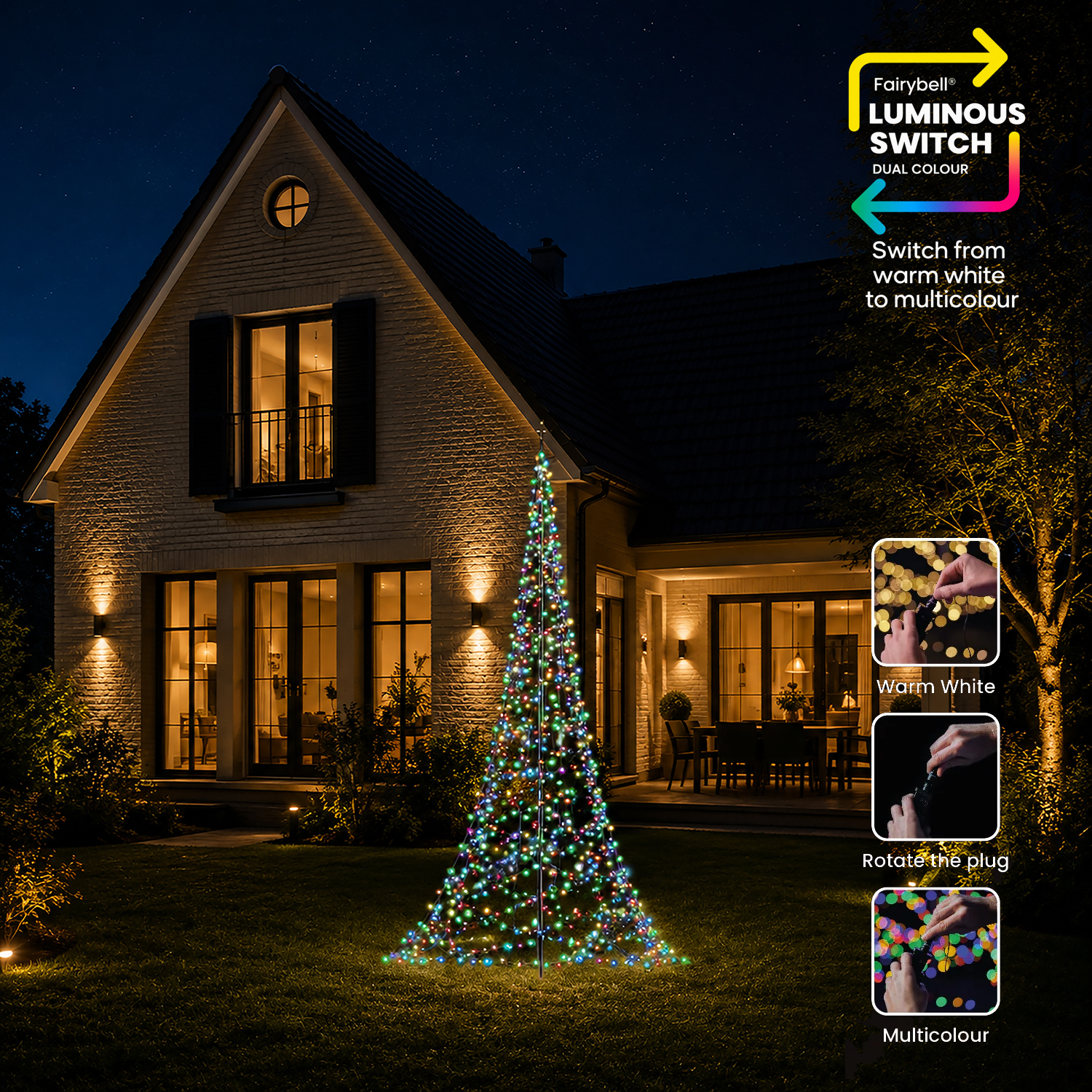 Fairybell Premium Luminous Switch 3 meter - wisselen tussen warm wit en multicolour