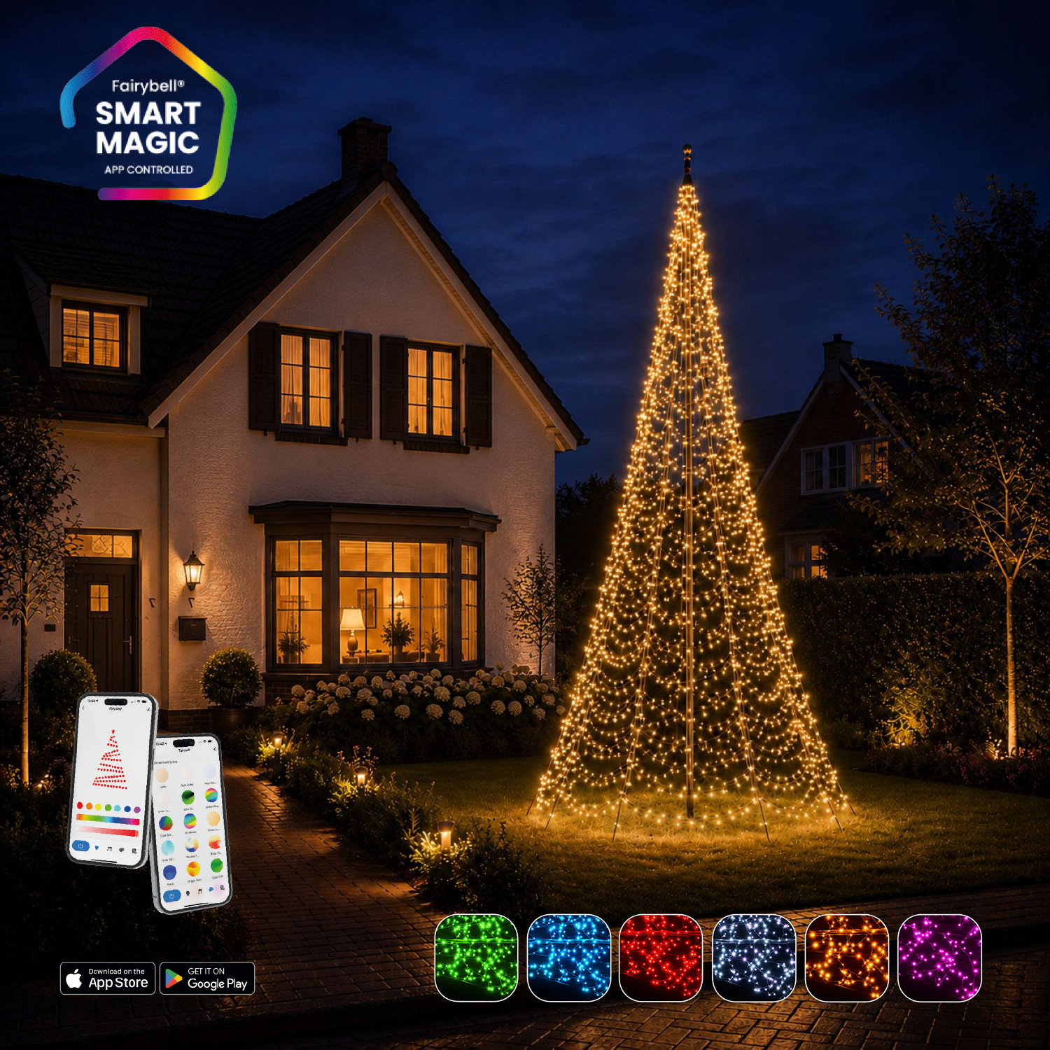 Polyester vlaggenmast 6 meter met Fairybell kerstverlichting