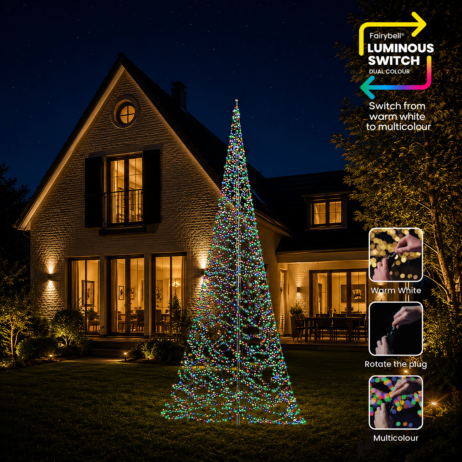 Fairybell Premium Luminous Switch 6 meter - wisselen tussen warm wit en multicolour