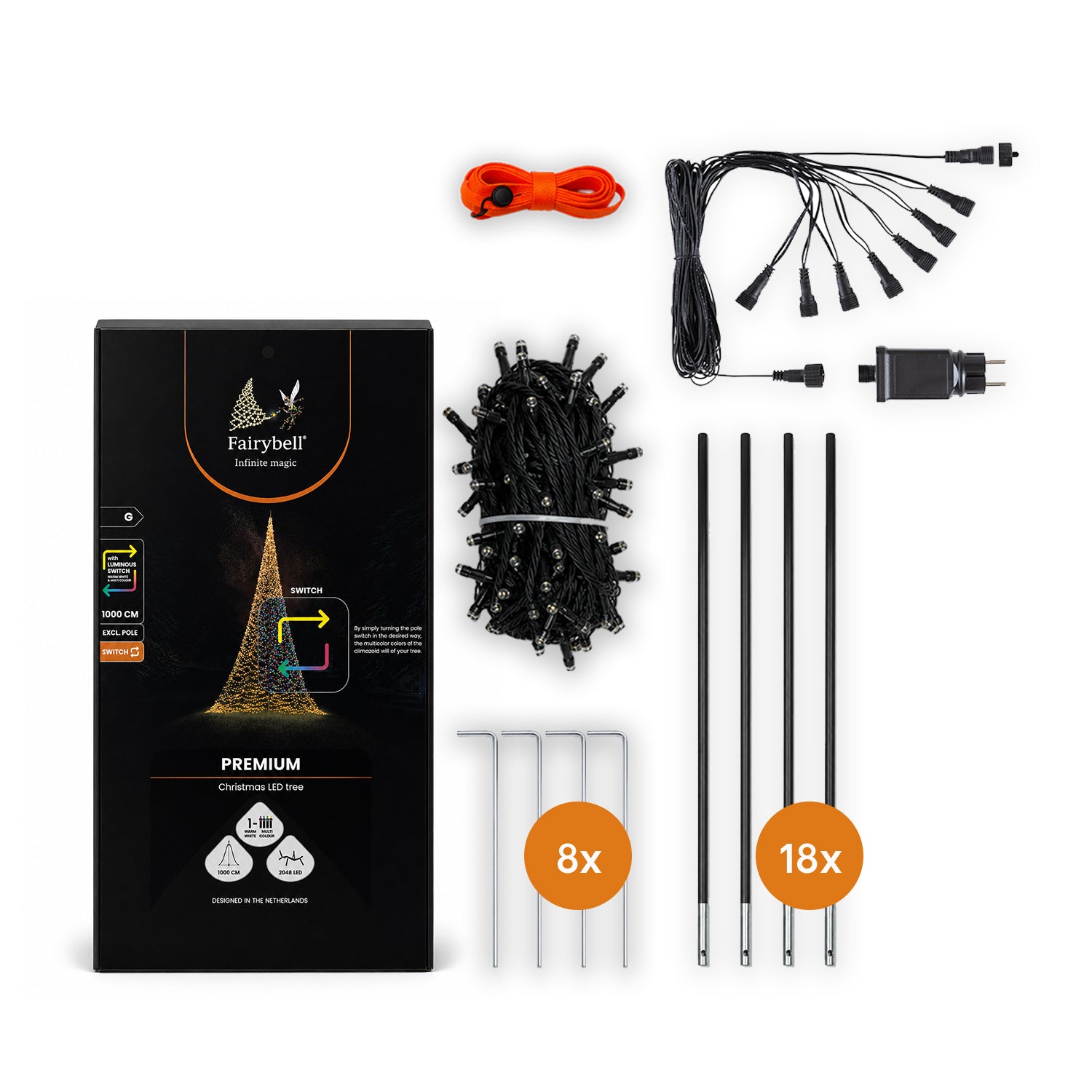 Verpakkingsinhoud van Fairybell Premium Luminous Switch 10 meter met 8000 leds