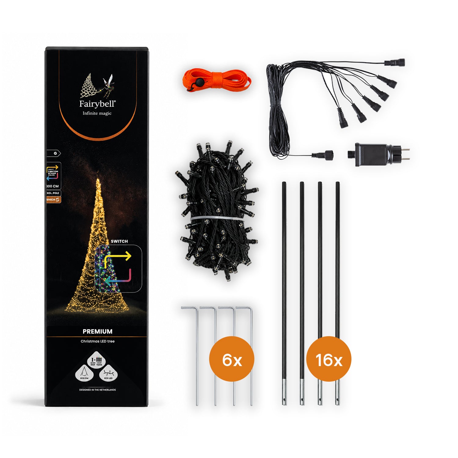 Verpakkingsinhoud van Fairybell Premium Luminous Switch 8 meter met 3024 leds