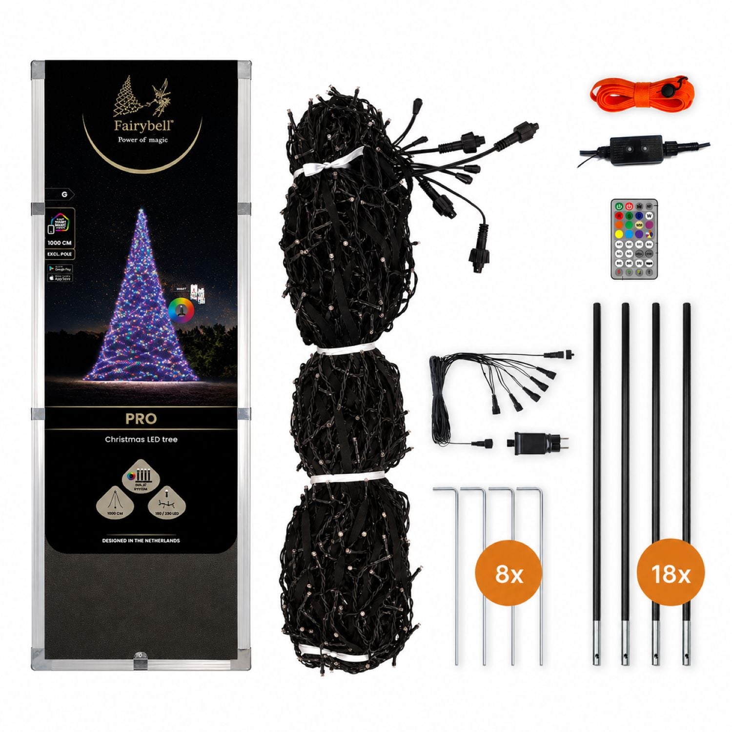 Verpakkingsinhoud van Fairybell PRO Smart Magic 10 meter met 1792 RGBW-leds