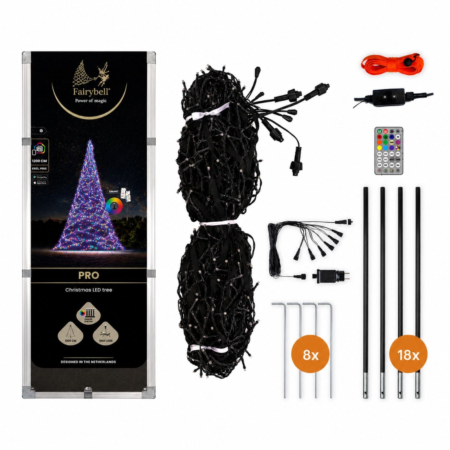 Verpakkingsinhoud van Fairybell PRO Smart Magic 12 meter met 2048 RGBW-leds
