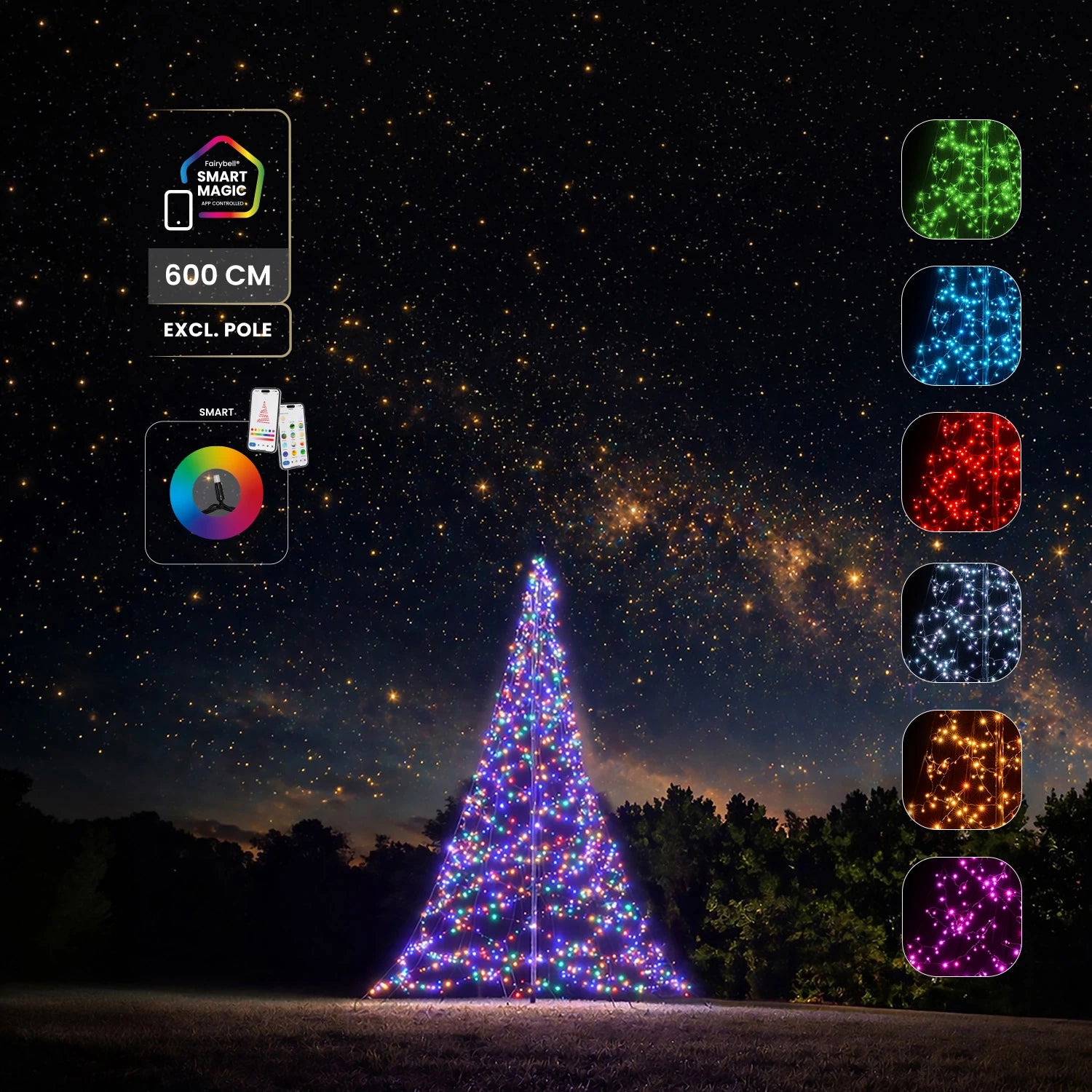 Fairybell Pro Smart Magic 6 meter 1152 RGBW-leds aan vlaggenmast