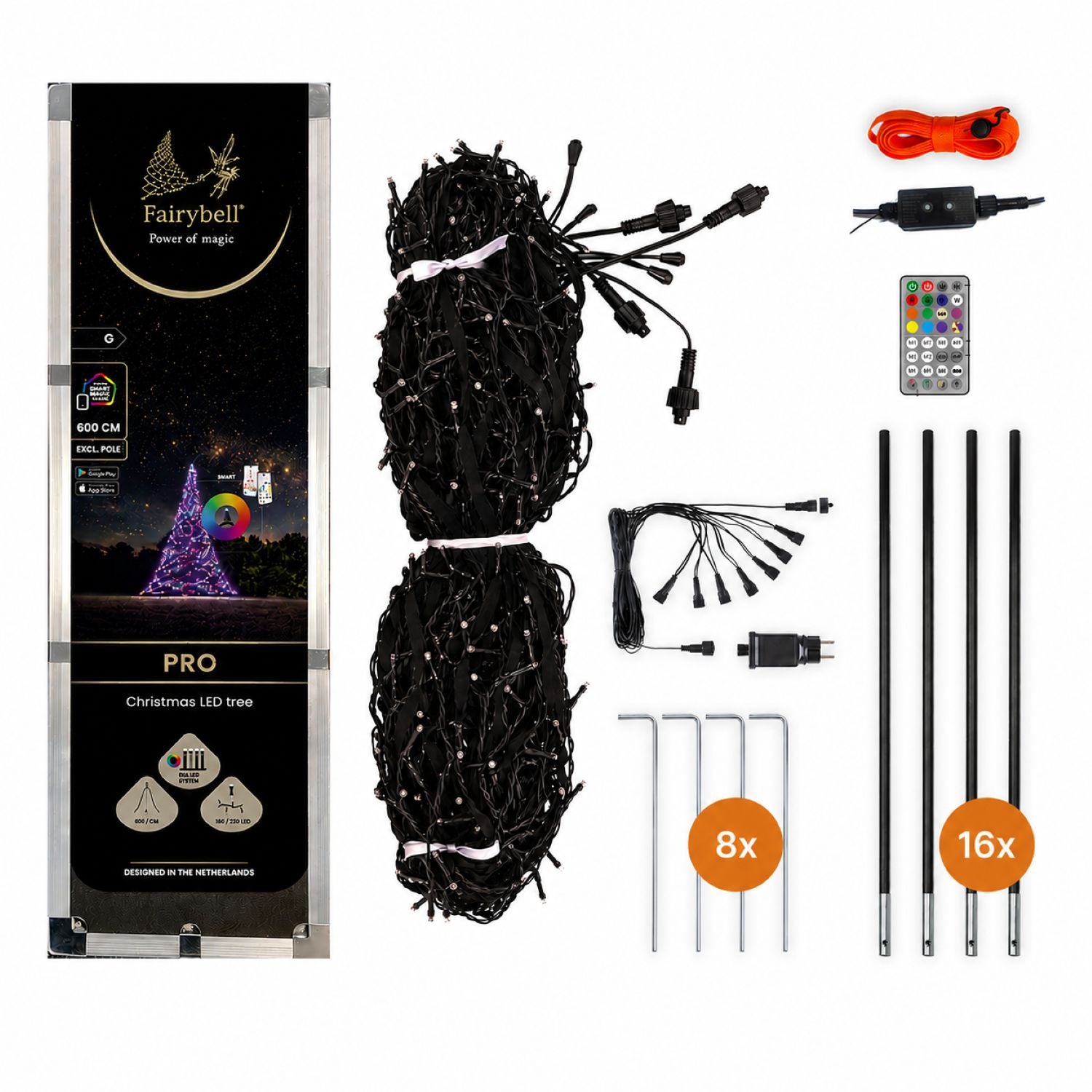 Verpakkingsinhoud van Fairybell PRO Smart Magic 6 meter met 1152 RGBW-leds