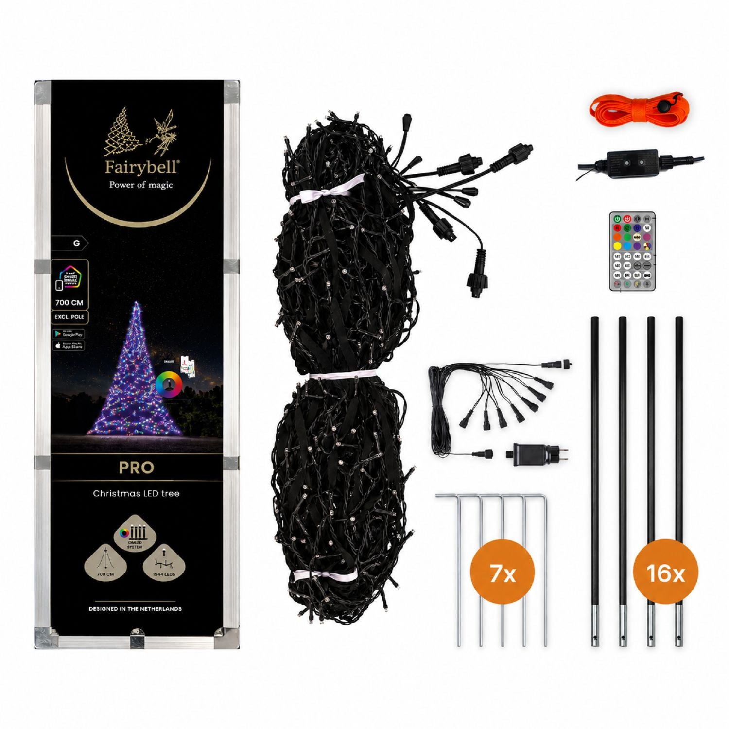 Verpakkingsinhoud van Fairybell PRO Smart Magic 7 meter met 1344 RGBW-leds