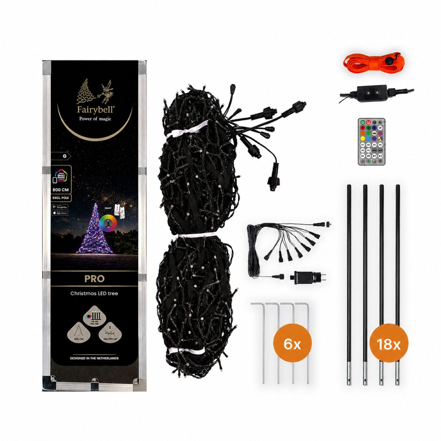 Verpakkingsinhoud van Fairybell PRO Smart Magic 8 meter met 1536 RGBW-leds