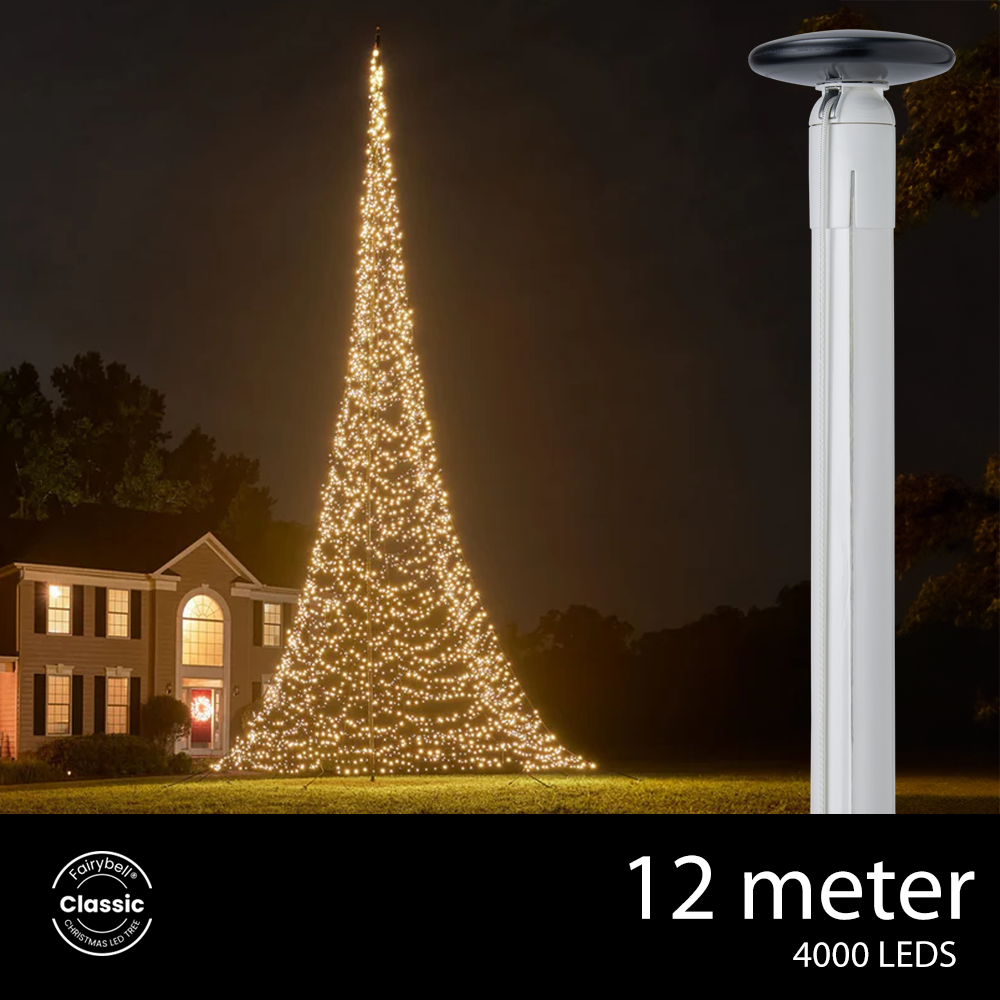 Polyester vlaggenmast 12 meter incl. kerstverlichting