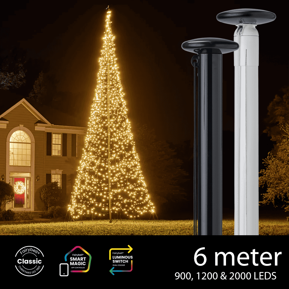 Polyester vlaggenmast 6 meter incl. kerstverlichting