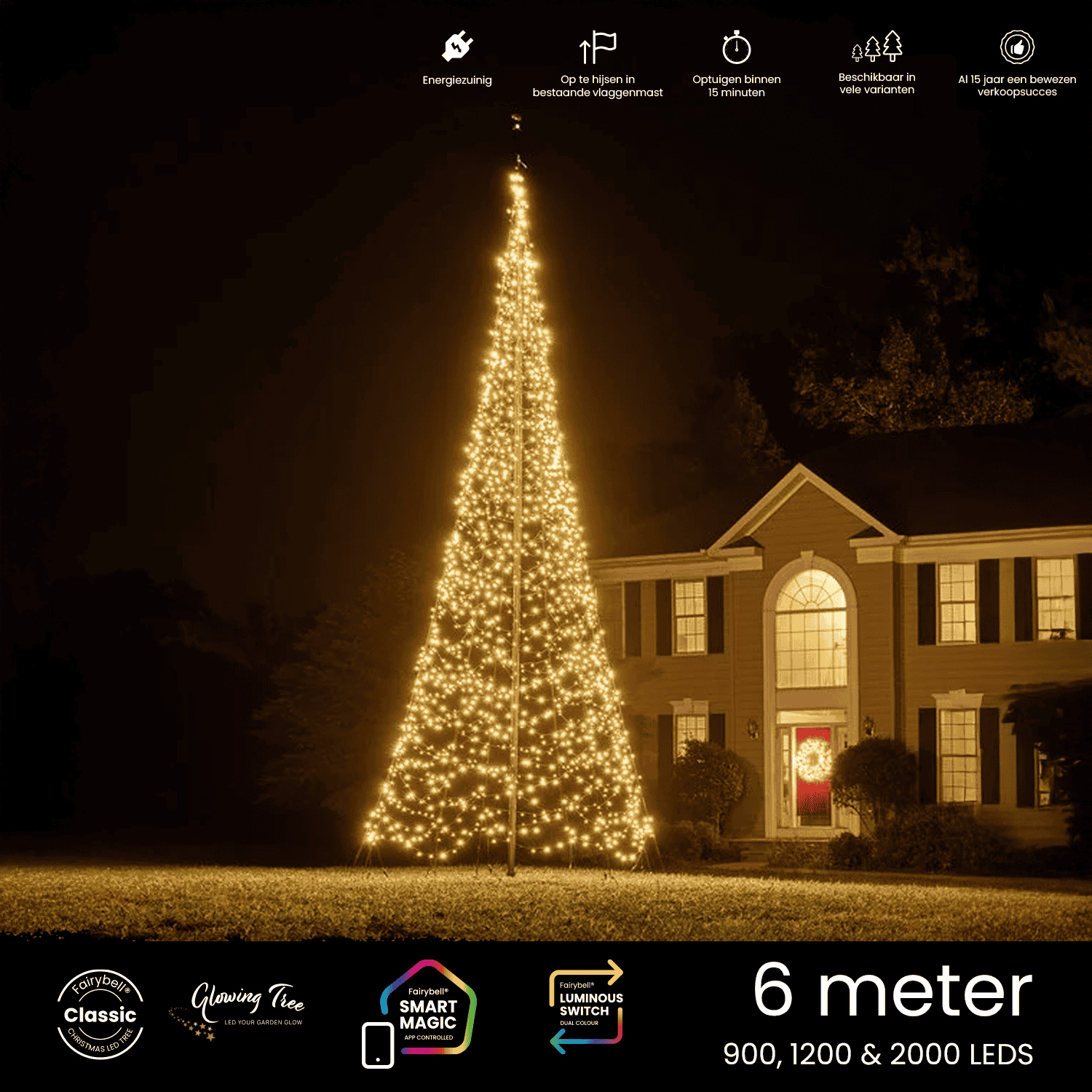 Vlaggenmast kerstverlichting 6 meter