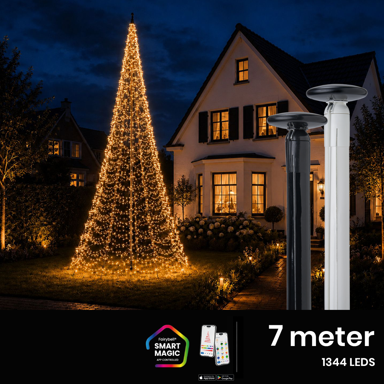 Polyester vlaggenmast 7 meter met Fairybell kerstverlichting