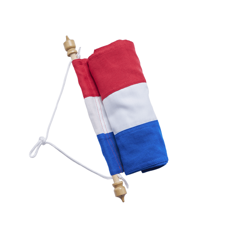 Rood wit blauwe welkomswimpel 250–350 cm met houten stokje voor vlaggenmast bij woning